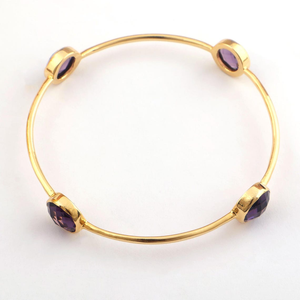 10 MM Round Stone Purple Amethyst Quartz Handmade Jewelry <b>Bangle</b> Brass 18k Gold Plated Classic Unisex Jewelry for Everyday Wear - Product Image 5