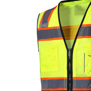 Venta al por mayor directa de fábrica, chaleco de seguridad reflectante personalizado de alta visibilidad, impermeable, transpirable, con bolsillos con cremallera, ropa de trabajo - Product Image 4