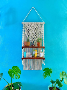2Tier Macrame Wall <b>Shelf</b> with Wooden <b>Shelves</b> Bohemian Hanging Plant Display Butterfly Handmade Hanging <b>Shelf</b> for Home Decoration - Product Image 1