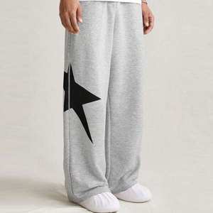 Pantalon de jogging gris pour homme avec appliqué étoile, taille élastique, coupe décontractée, tricoté mi-lourd, idéal pour l'automne - Product Image 3