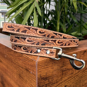 Top Products Hand Tooled Leather <b>Dog</b> Leash with Handle High Quality Luxury Genuine Leather Fashion Durable Pet Leash for <b>Puppy</b> - Product Image 3