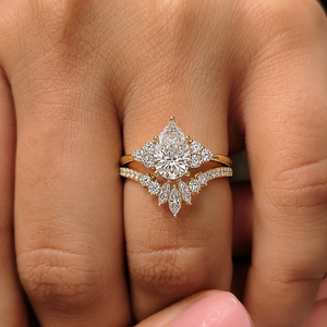 Luxury 14K Gold Pear Cut Bridal Set Lab Grown Diamond IGI Certified <b>Ring</b> Curved Marquise <b>Stacking</b> Wedding Band Set For Women's - Product Image 2