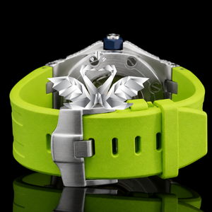 Custom Hip Hop <b>Watch</b>, Green Rubber Strap, Diamond Covered <b>Case</b>, Luxury Men's Wristwatch - Product Image 3