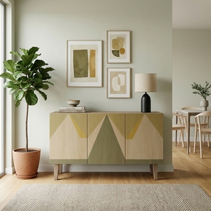 Buffet moderne en bois avec incrustation géométrique montagne, meuble TV 3 portes, meuble d'appoint pour salon, mobilier de maison - Product Image 6
