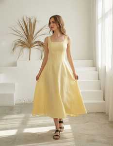 Vestido Transpirable de Verano Estilo Francés con Cuello en U, Patrón Jacquard, Silueta Tipo Capilla, Cintura Ajustada y Lateral, Vestido Maxi Midi - Product Image 5