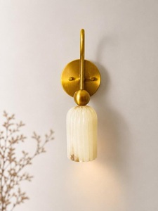 Modern Brass Wall Sconce With Alabaster Shade Indoor Lighting Fixture For Bedroom Home Decor - Product Image 2