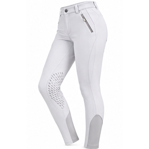 Women High Rise Equestrian Riding Pants <b>Slim</b> Fit Solid Color Stretch Polyester Spandex with Zip Pockets and Knee <b>Patches</b> - Product Image 3