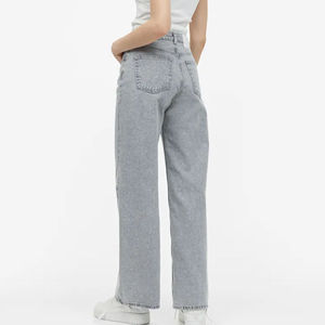 Pantalon en jean de haute qualité avec poches latérales, coupe évasée large, couleur gris, pour femme, jean bootcut personnalisé, vente en gros - Product Image 2