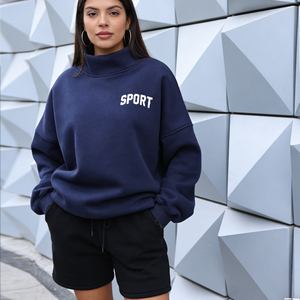 Women's Custom Embroidered <b>Mock</b> <b>Neck</b> Sweatshirt Casual Cotton Fleece Long Sleeve Pullover <b>Tops</b> for Ladies - Product Image 3