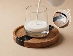 Sous-verres ronds en bois avec incrustation en résine, tapis antidérapants pour boissons et dessous de plat, sets de sous-verres pour tasses à café 300 mm, décoration de table - Product Image 5