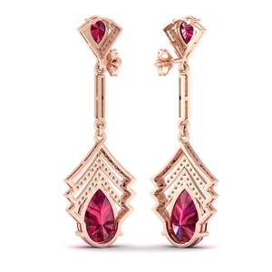 ต่างหูแบบห้อยประดับเพชรและพลอยทับทิม REYES Classic ทองคำแท้ 14K ได้รับการรับรองจาก IGI สำหรับผู้หญิง เครื่องประดับหรูหราสำหรับงานปาร์ตี้ - Product Image 4