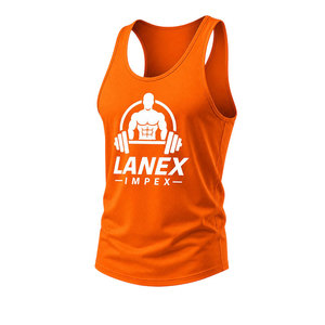 Custom Men's <b>Orange</b> Gym Tank <b>Top</b> Sleeveless Fitness <b>Vest</b> Bodybuilding Workout Shirt Quick Dry Training Athletic Sportswear - Product Image 2