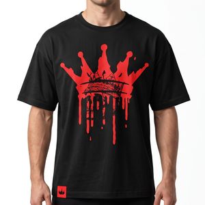 Camiseta negra de manga corta para hombre con estampado de corona roja, cuello redondo, estilo urbano, corte regular, de algodón jersey. - Product Image 1