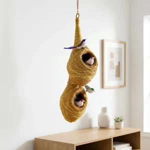Nid d'oiseau suspendu multi-niveaux Art Déco fait main en fibre de coco, pièce maîtresse écologique en fibre naturelle d'Orissa, décoration intérieure, idéal pour offrir - Product Image 3