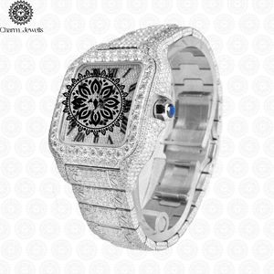Montre de luxe pour homme Charm Jewells, cadran analogique mécanique en acier inoxydable, 40 mm, incrustée de diamants, fermoir caché à bouton-poussoir, 10 bars - Product Image 2