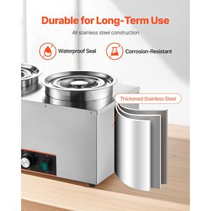 Scaldavivande Commerciale a Vapore con 3 Pentole in Acciaio Inox da 6,34QT, Temperatura Regolabile 86~185°F, 1500W - Product Image 6
