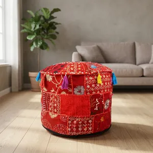 Traditional Latest Patchwork Embroidery Ottoman Pouf Cover Round Footstool Cover Living Room Furniture <b>Stool</b> Cushion Seat - Product Image 2