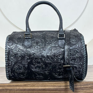 Sac de voyage Western Speedy en cuir véritable noir fait à la main en gros avec concho turquoise, sacs de voyage de luxe pour le week-end et la nuit - Product Image 5