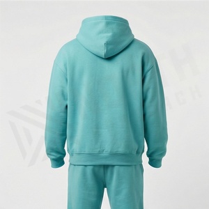 Ensemble de survêtement décontracté unisexe à capuche de couleur unie, manches longues, 100 % coton, poids moyen, respirant, pour l'automne - Product Image 2