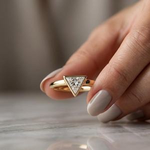 Modern 0.50CT Triangle Cut Diamond <b>Thick</b> Band <b>Ring</b> Lab Grown 14K Solid Gold Women's Fine Jewelry For Wedding Occasion - Product Image 3