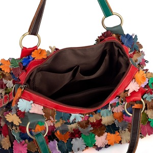 Ando Bag Sac à bandoulière en cuir de vache véritable pour femme, sac à main Hobo avec fermeture éclair et appliques florales multicolores - Product Image 5