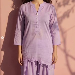 SADIA AUN HUTE COUTURE <b>Purple</b> Silk Kurta/Kurti Women Regular Fit Floor-Length Formal Wear India Pakistan Style Sun Protection - Product Image 3