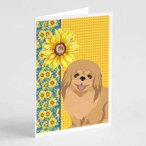 การ์ดเปล่าขนาด5x7พร้อมซองการ์ดอวยพร Pekingese ดอกทานตะวันสีทองสำหรับฤดูร้อนขนาด A7แปลกๆ8ใบ - Product Image 1