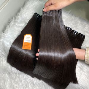 100% cabello crudo vietnamita doble hueso dibujado máquina recta doble trama extensiones de cabello Color personalizable precio al por mayor - Product Image 4