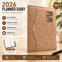Agenda Diaria Ejecutiva Minimalista Premium 2026, Tamaño B5, Cubierta de Cuero PU Marrón, Organizador de Negocios Portátil, Logotipo Personalizado en Relieve