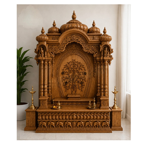 Large Traditional Heavy Carving <b>Mandir</b> for Australian Homes Teak Wood Temple Altar Durable Carved Tree Design Storage - Product Image 1