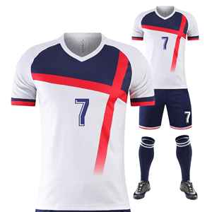 Men's Navy Red White V-Neck Soccer Jersey <b>Set</b> Short Sleeve Quick Dry Polyester Uniform All Seasons Adult Size 10 - Product Image 6