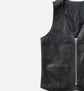 New Fashion Men’s Sleek Black Leather Zip Vest Minimalist V Neck Genuine Leather Waistcoat with Modern <b>Biker</b> & Casual Style - Product Image 4