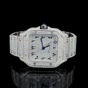 Reloj de Hombre con Diamantes Moissanite VVS de Alta Calidad, Diseño Deportivo Cuadrado, Acero Inoxidable, Chapado en Oro Blanco, Piedra Azul Romana, Ideal para Cumpleaños - Product Image 1