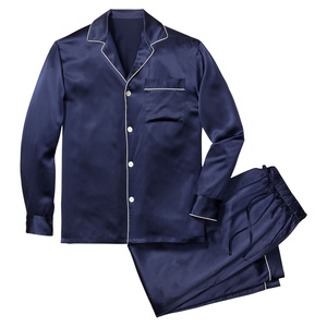 Conjunto de pijamas de seda natural para hombre, conjunto de pijamas de manga larga, ropa de dormir de lujo de color sólido, ropa cómoda para el hogar - Product Image 1