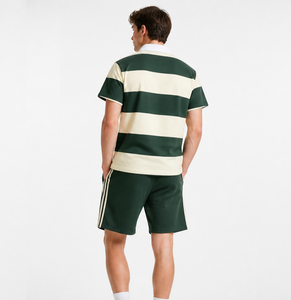 Men's Striped Rugby Polo T-Shirt and Shorts Two Piece Set Embroidered Striped Polo Shirt with Contrast Collar Set - Product Image 2
