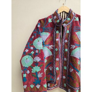 Indian Velvet Jacket Uzbek Embroidery Short Jacket <b>Coat</b> Unisex Winter Jacket With Two Side Pocket Boho Chic Jacket - Product Image 2