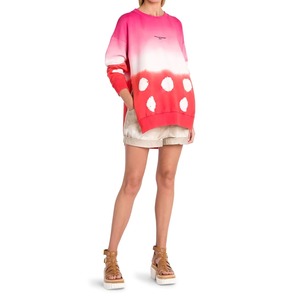 Sudadera Oversize Personalizada para Mujer, Rosa Rojo, Efecto Degradado, Shibori, Tie Dye, Cuello Redondo, Dobladillo Asimétrico, Pullover de Algodón para Dama, OEM - Product Image 1