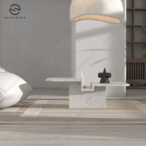 Table basse en marbre en forme de L Sunshine avec base de rangement, meubles minimalistes pour salon - Product Image 3