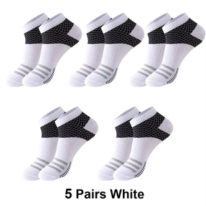 Ankle <b>Socks</b> Gray Black Geometric Pattern Breathable Knitted for Running Adults Summer Thin Fit - Product Image 5