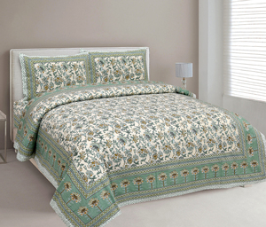 Hand Block Cotton Printed 200TC Full Size All-Season Eco-Friendly Skin-Friendly <b>Flat</b> & <b>Fitted</b> Bed <b>Sheet</b> - Product Image 1