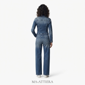 Ensemble veste en jean bleu et jean large pour femme, tenue décontractée en denim deux pièces, vêtements de mode streetwear - Product Image 2