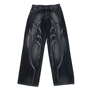 Pantalones vaqueros holgados vintage personalizados con bordado para hombre, de pierna ancha, estilo streetwear, denim, gótico, hip hop, de corte holgado y oversize - Product Image 1