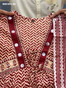 Best Fabric Pure Cotton with Ajrakh Print & Handwork Neck Anarkali <b>Kurti</b>-Pant-Dupatta Set At Wholesale Rate Indian Supplier - Product Image 4