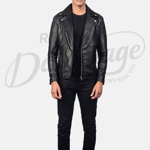 Chaqueta de Motero de Cuero Genuino Negro Premium para Hombre - Chaqueta de Doble Capa de Piel de Oveja Genuina de Corte Ajustado con Cierre de Cremallera Asimétrico - Product Image 5