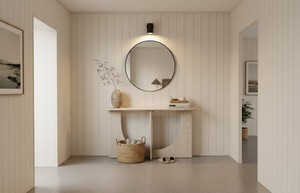 TABLE DE CONSOLE / TABLE D'APPUI en bois d'hévéa durable et placage de chêne MDF pour salle à manger et restaurant, décoration intérieure, couleur beige - Product Image 6