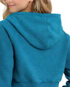 Womens <b>Cropped</b> <b>Zip</b> <b>Up</b> Hoodie Long Sleeve Casual Sweatshirt Soft Fleece Streetwear Teal Blue Color Autumn Winter Fashion Wear - Product Image 4