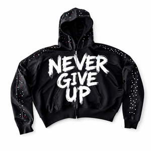 Sudadera con capucha oversize de algodón pesado de 400GSM con cremallera, estampado personalizado, hombros caídos y pedrería, estilo streetwear, de moda. - Product Image 1