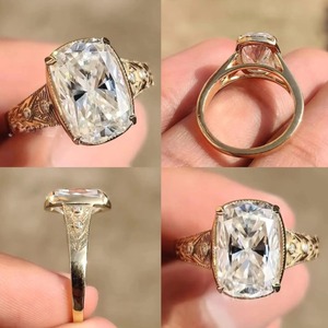 Elegant Ladies Gold Silver <b>Ring</b> With Yellow White Rose Tone Cushion Cut 4.04 CTS Moissanite CVD Colour Stone <b>CZ</b> EGL VVS2 D VS1 - Product Image 4