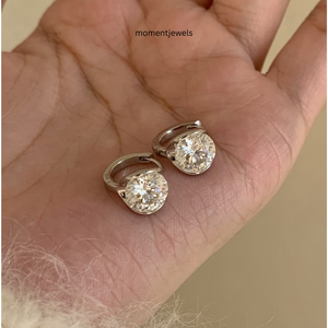 925 Sterling <b>Silver</b> Moissanite <b>Hoop</b> <b>Earrings</b> Round Brilliant Cut Halo Trendy <b>for</b> <b>Women</b> Wedding Party - Product Image 3