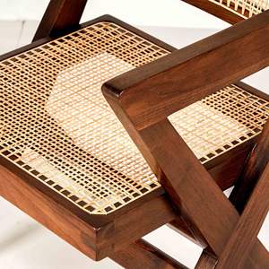 เก้าอี้ไม้สไตล์ Pierre Jeanneret แบบขายส่ง ขา X พร้อมที่วางแขน หุ้มด้วยหวายธรรมชาติ สำหรับห้องรับประทานอาหารและห้องทำงาน - Product Image 5